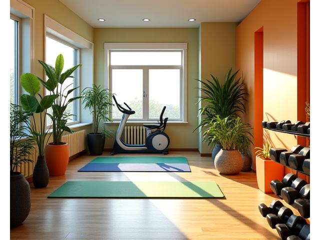 Family home gym with space for multiple users, including child-friendly equipment